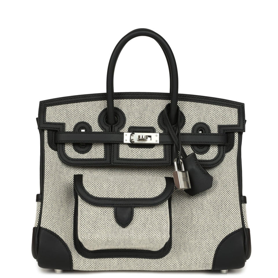 Hermes Birkin 25 Cargo Ecru-Black Toile H Canvas and Black Swift Palladium Hardware