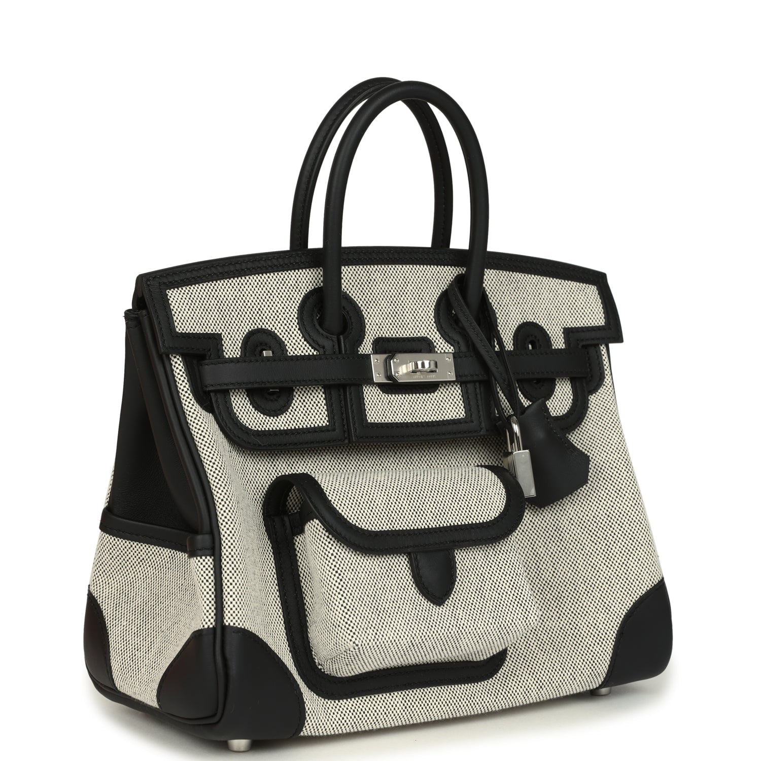Hermes Birkin 25 Cargo Ecru-Black Toile H Canvas and Black Swift Palladium Hardware