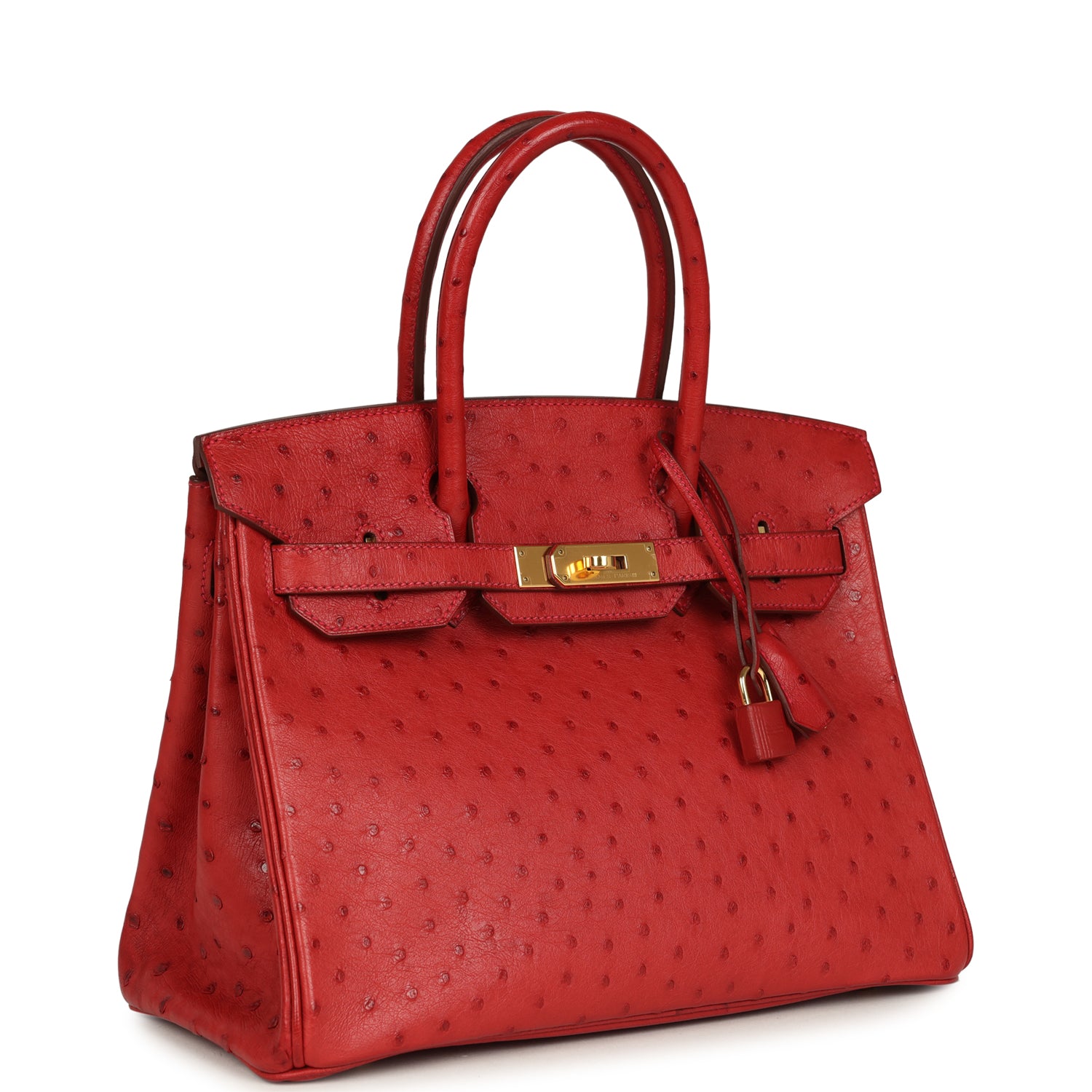 Pre-owned Hermes Birkin 30 Rouge Vif Ostrich Gold Hardware