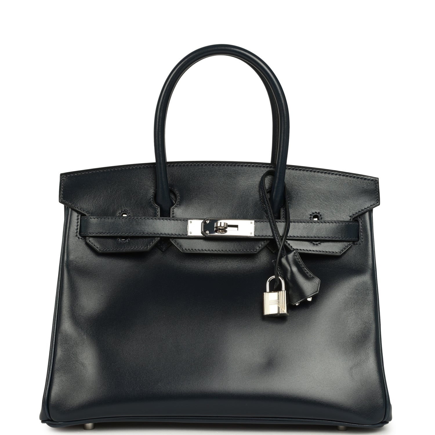 Pre-owned Hermes Birkin 30 Bleu Marine Box Palladium Hardware