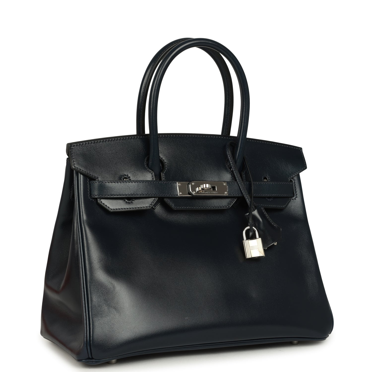 Pre-owned Hermes Birkin 30 Bleu Marine Box Palladium Hardware