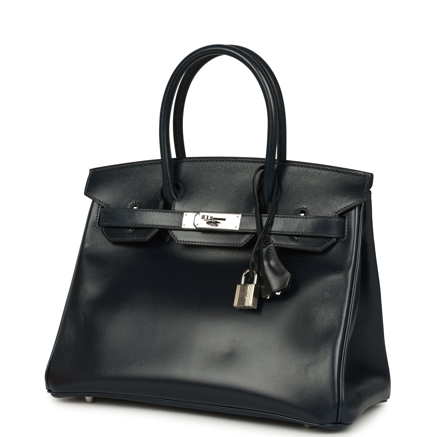 Pre-owned Hermes Birkin 30 Bleu Marine Box Palladium Hardware