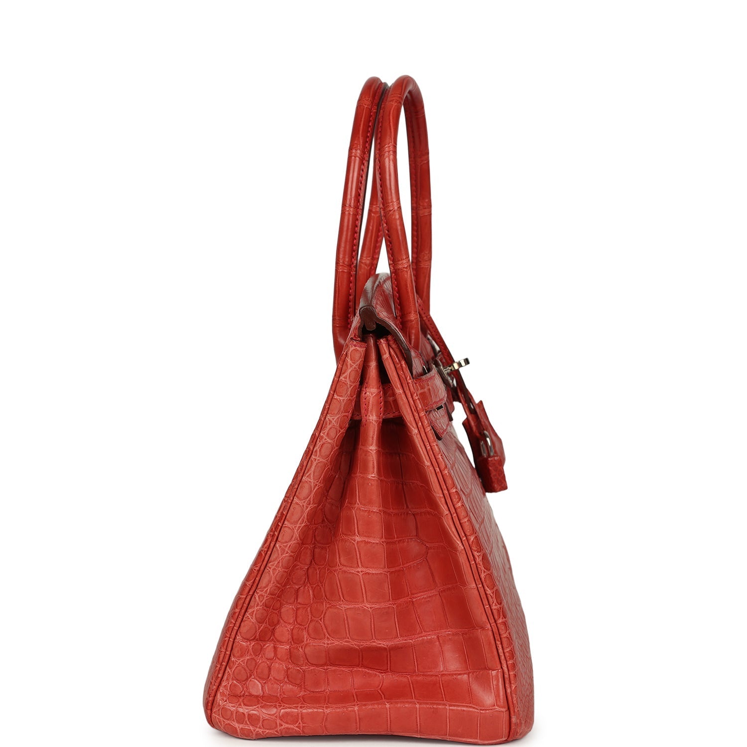 Pre-owned Hermes Birkin 30 Rouge Indien Matte Porosus Crocodile Palladium Hardware
