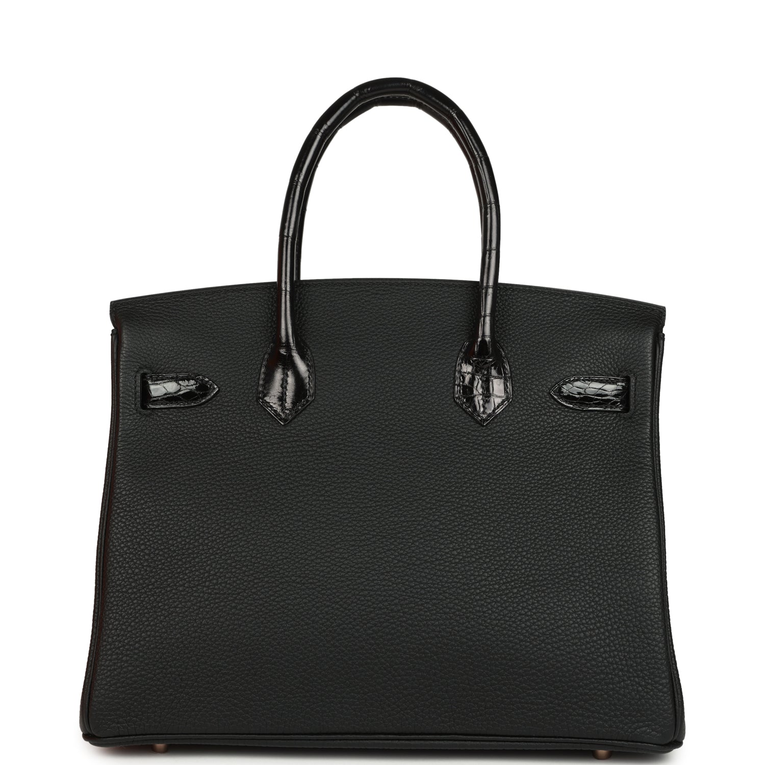 Hermes Birkin 30 Black Shiny Niloticus Crocodile and Togo Touch Rose Gold Hardware
