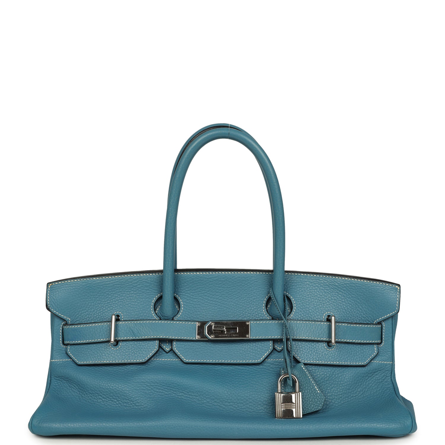 Vintage Hermes Shoulder Birkin 42 JPG Blue Jean Clemence Palladium Hardware