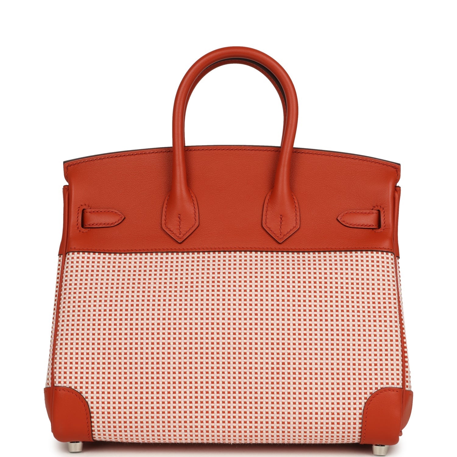 Pre-owned Hermes Quadrille Birkin 25 Brique Swift and Ecru-Mauve Pale and Brique Toile H Palladium Hardware