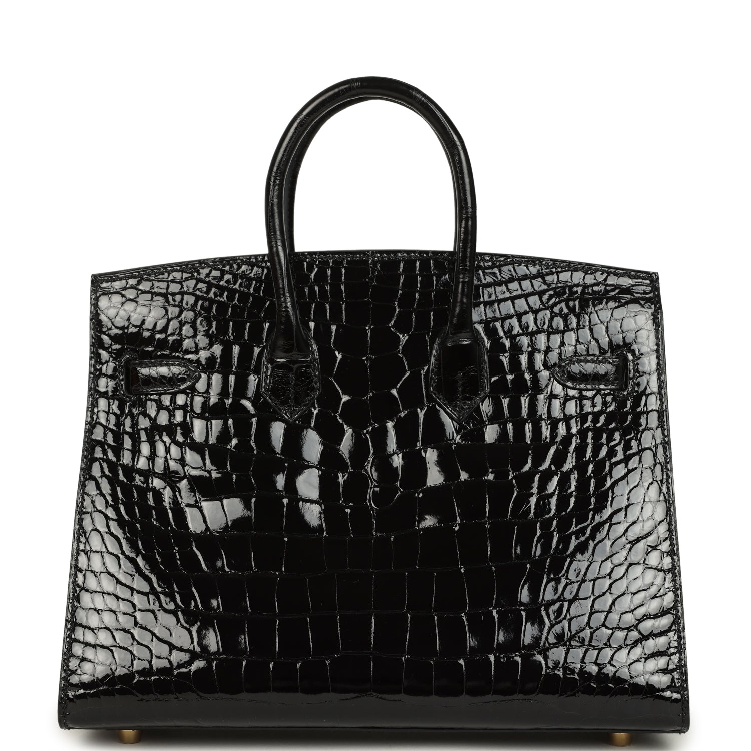 Pre-owned Hermes Birkin Sellier 25 Black Shiny Alligator Gold Hardware