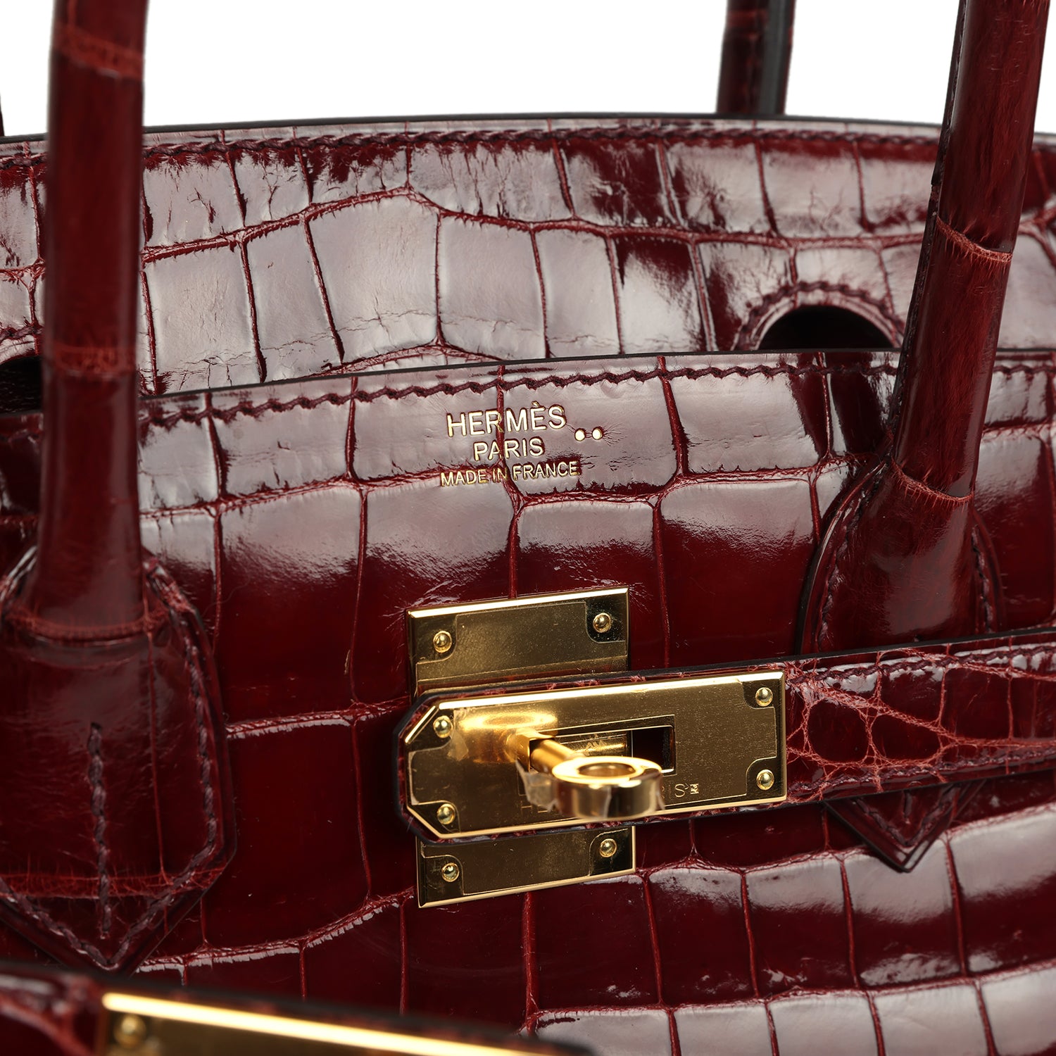 Pre-owned Hermes Birkin 30 Bourgogne Shiny Niloticus Crocodile Gold Hardware