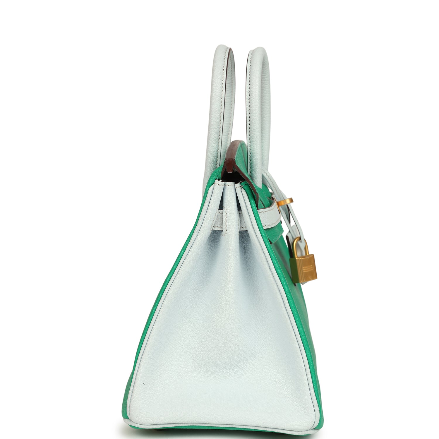 Hermes Special Order (HSS) Birkin 25 Bi-Color Menthe and Bleu Brume Chevre Mysore Brushed Gold