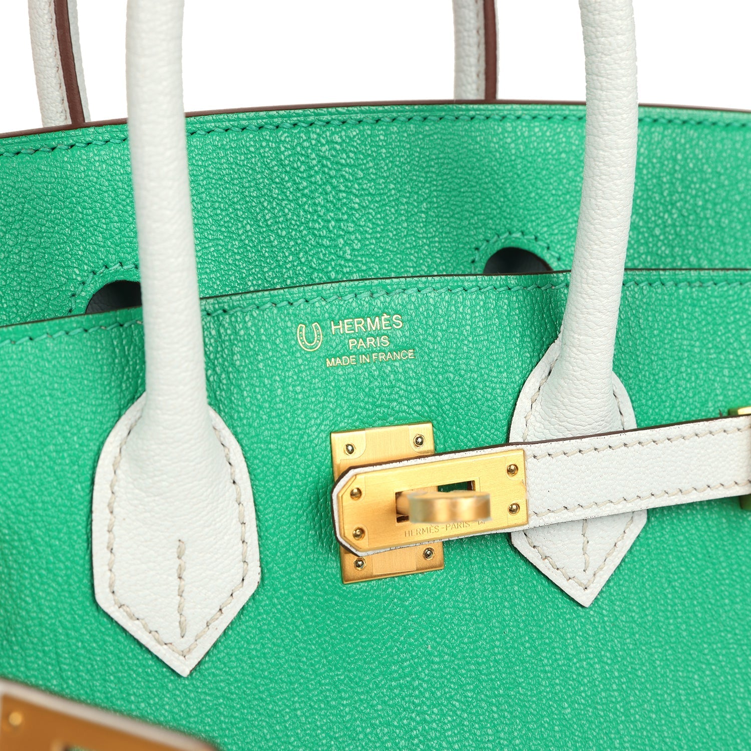 Hermes Special Order (HSS) Birkin 25 Bi-Color Menthe and Bleu Brume Chevre Mysore Brushed Gold