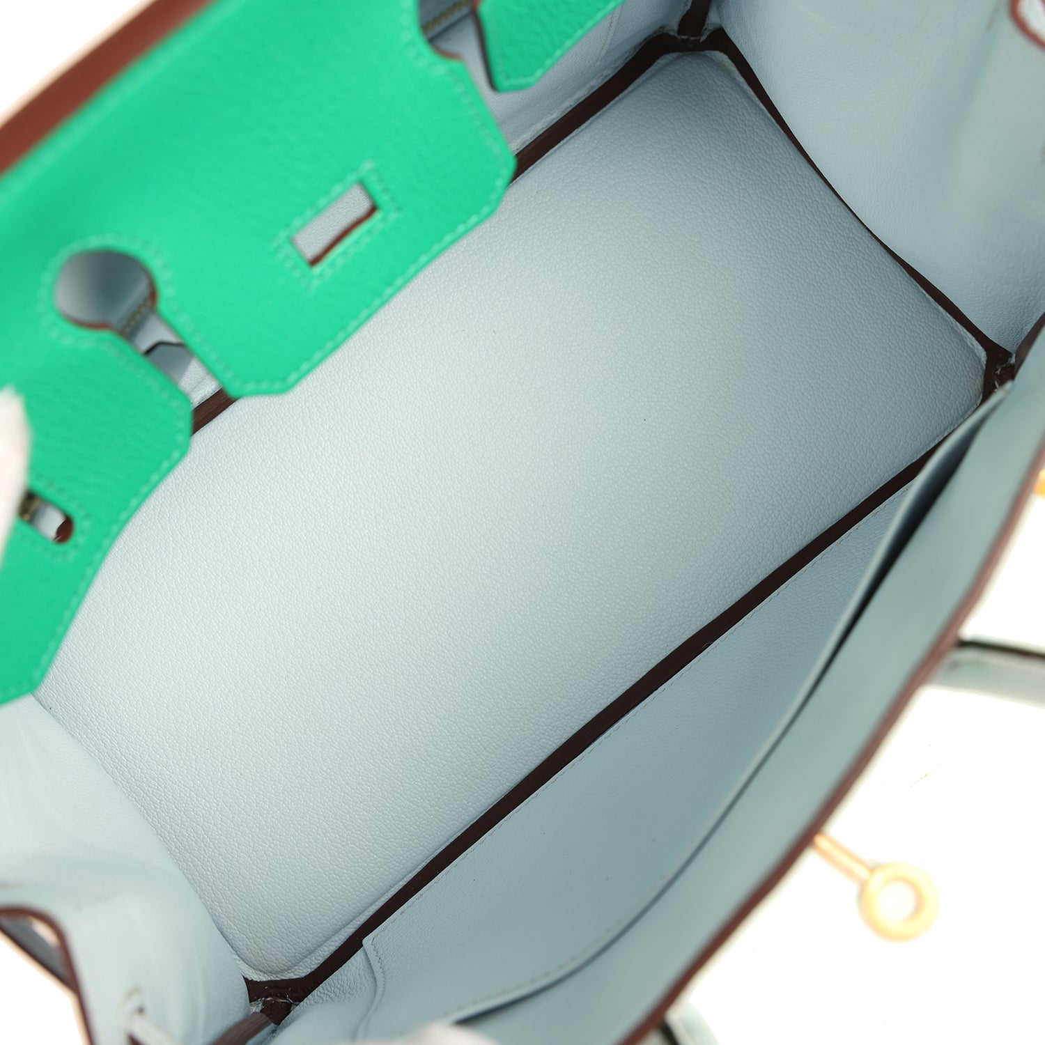 Hermes Special Order (HSS) Birkin 25 Bi-Color Menthe and Bleu Brume Chevre Mysore Brushed Gold