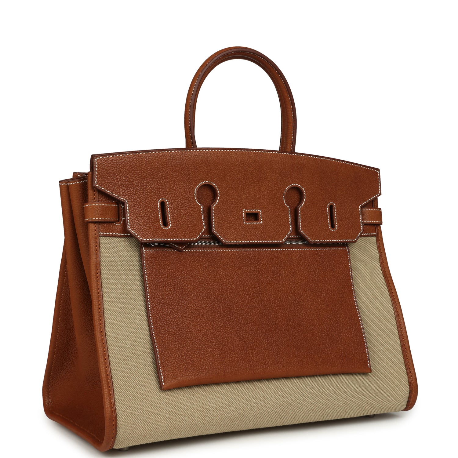 Hermes Birkin 35 A L'Envers Ficelle-Ecru H Dyed Canvas and Fauve Barenia Faubourg Palladium Hardware