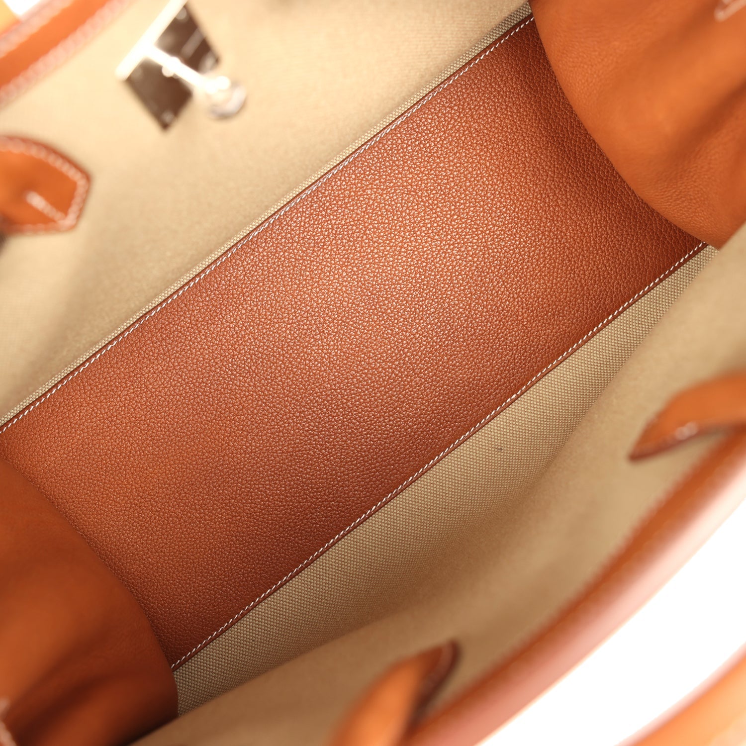 Hermes Birkin 35 A L'Envers Ficelle-Ecru H Dyed Canvas and Fauve Barenia Faubourg Palladium Hardware
