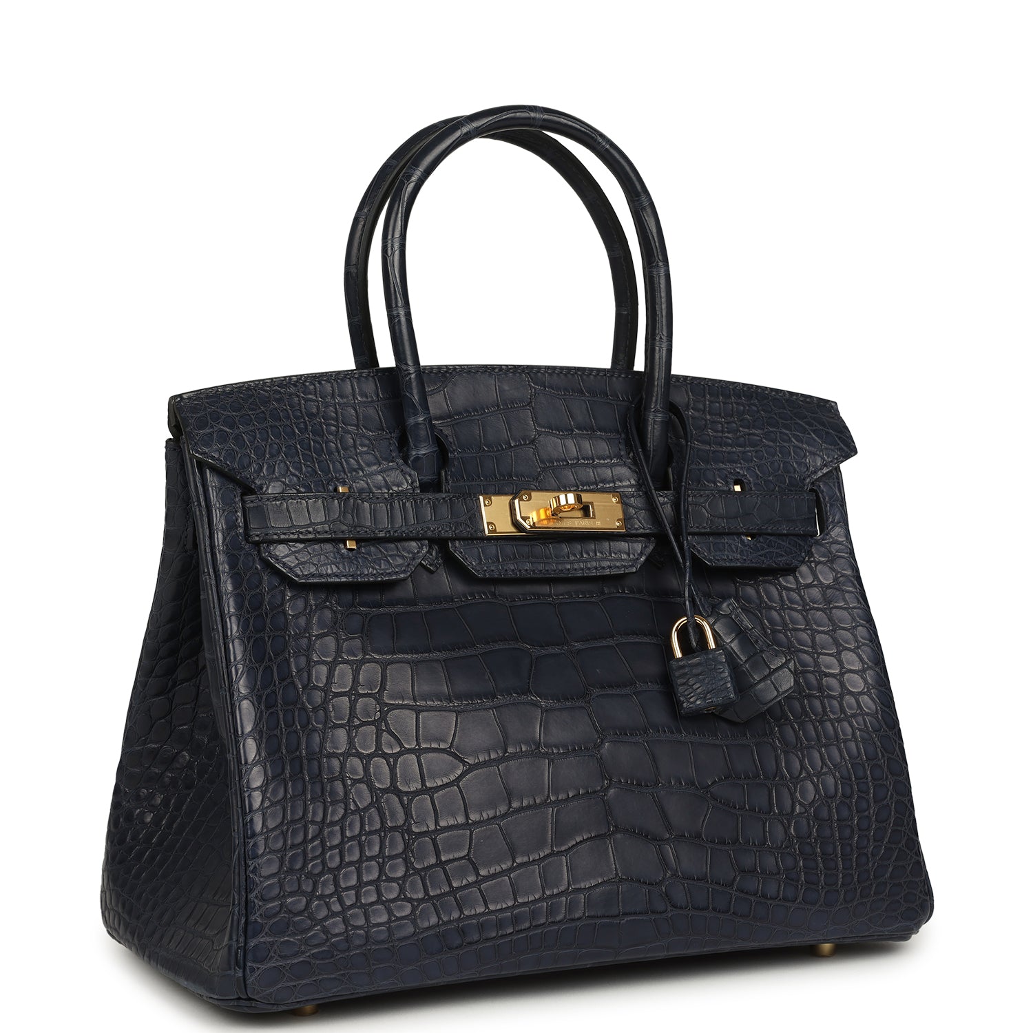 Pre-owned Hermes Birkin 30 Bleu Indigo Matte Alligator Gold Hardware