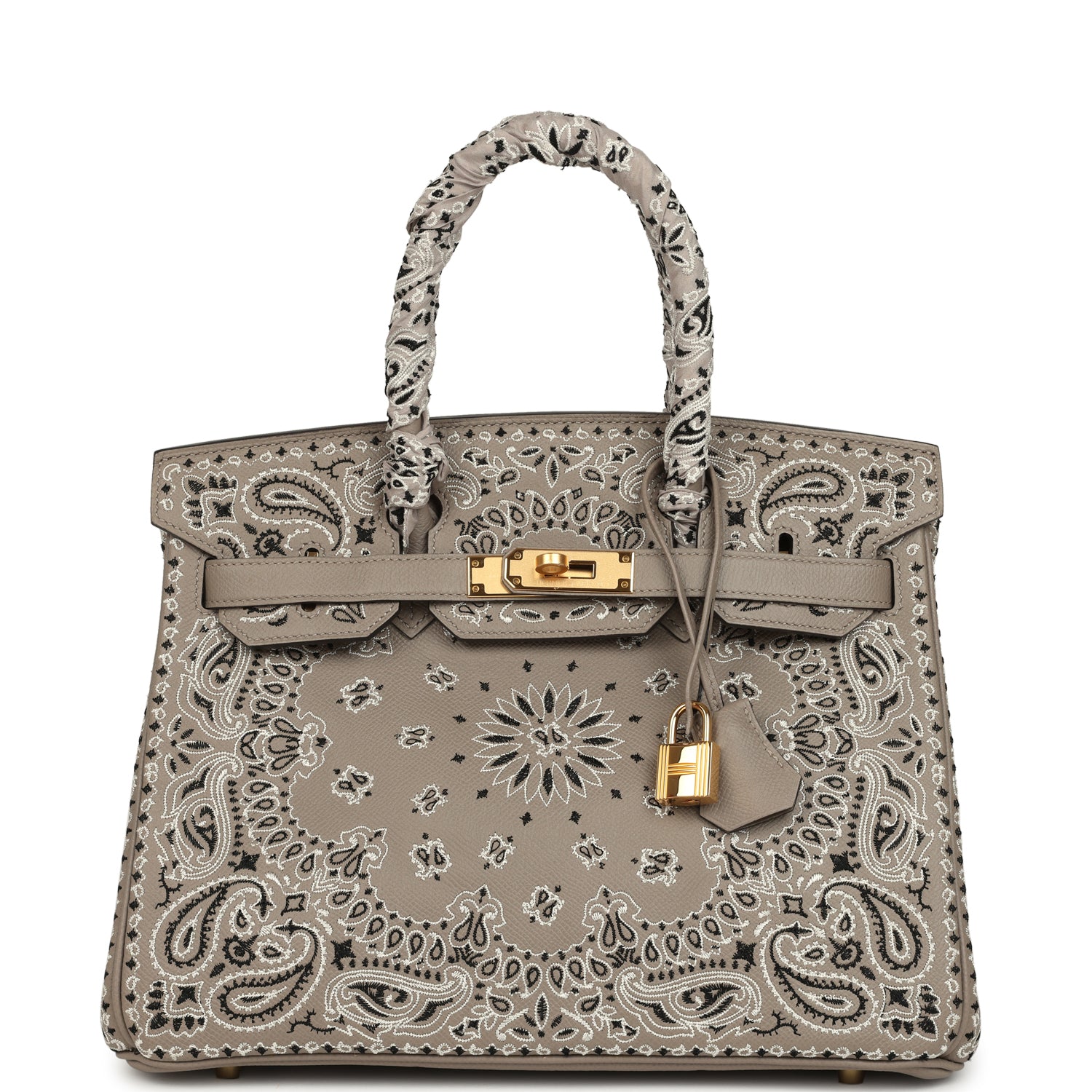 Pre-owned Hermes Jay Ahr Birkin 30 Gris Asphalte Epsom Bandana Embroidery Gold Hardware