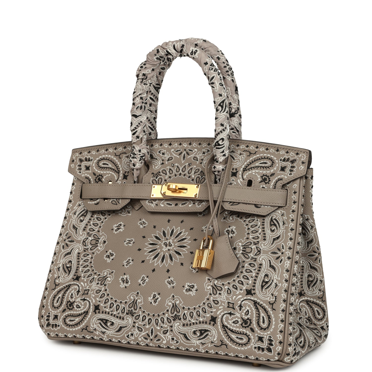 Pre-owned Hermes Jay Ahr Birkin 30 Gris Asphalte Epsom Bandana Embroidery Gold Hardware