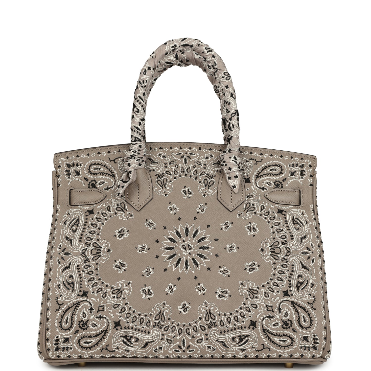 Pre-owned Hermes Jay Ahr Birkin 30 Gris Asphalte Epsom Bandana Embroidery Gold Hardware