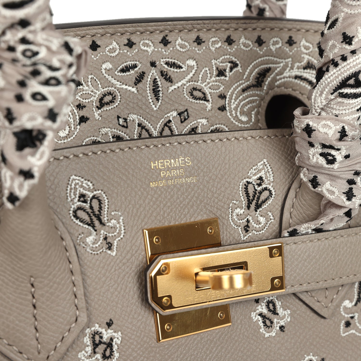 Pre-owned Hermes Jay Ahr Birkin 30 Gris Asphalte Epsom Bandana Embroidery Gold Hardware