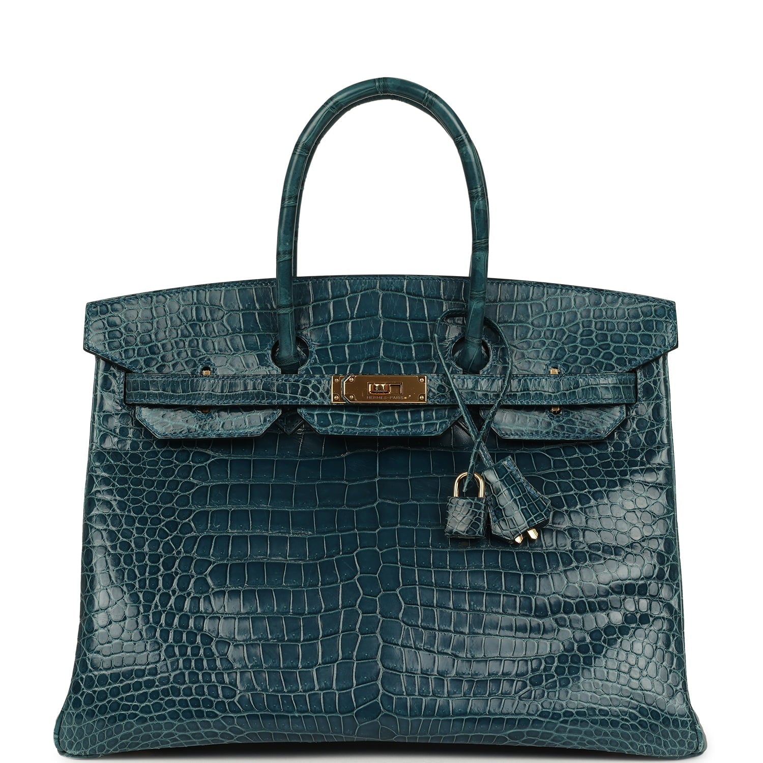 Pre-owned Hermes Birkin 35 Colvert Shiny Porosus Crocodile Gold Hardware