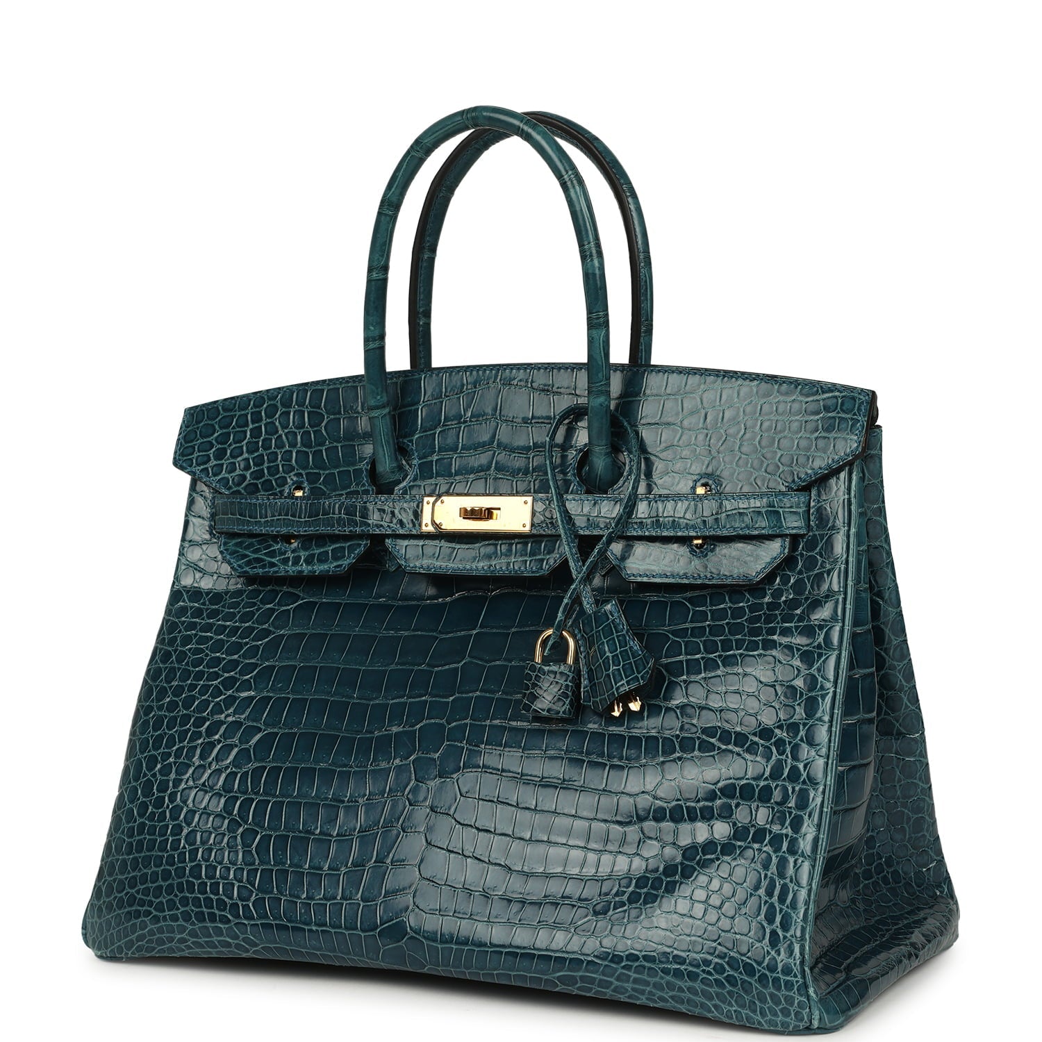 Pre-owned Hermes Birkin 35 Colvert Shiny Porosus Crocodile Gold Hardware
