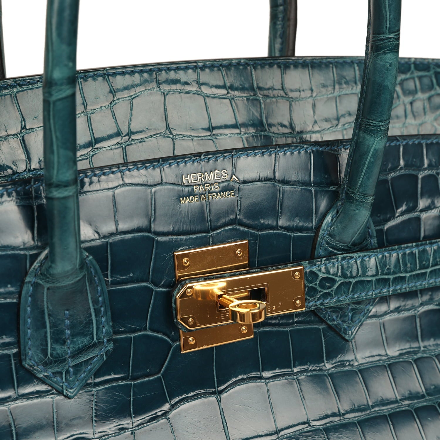 Pre-owned Hermes Birkin 35 Colvert Shiny Porosus Crocodile Gold Hardware