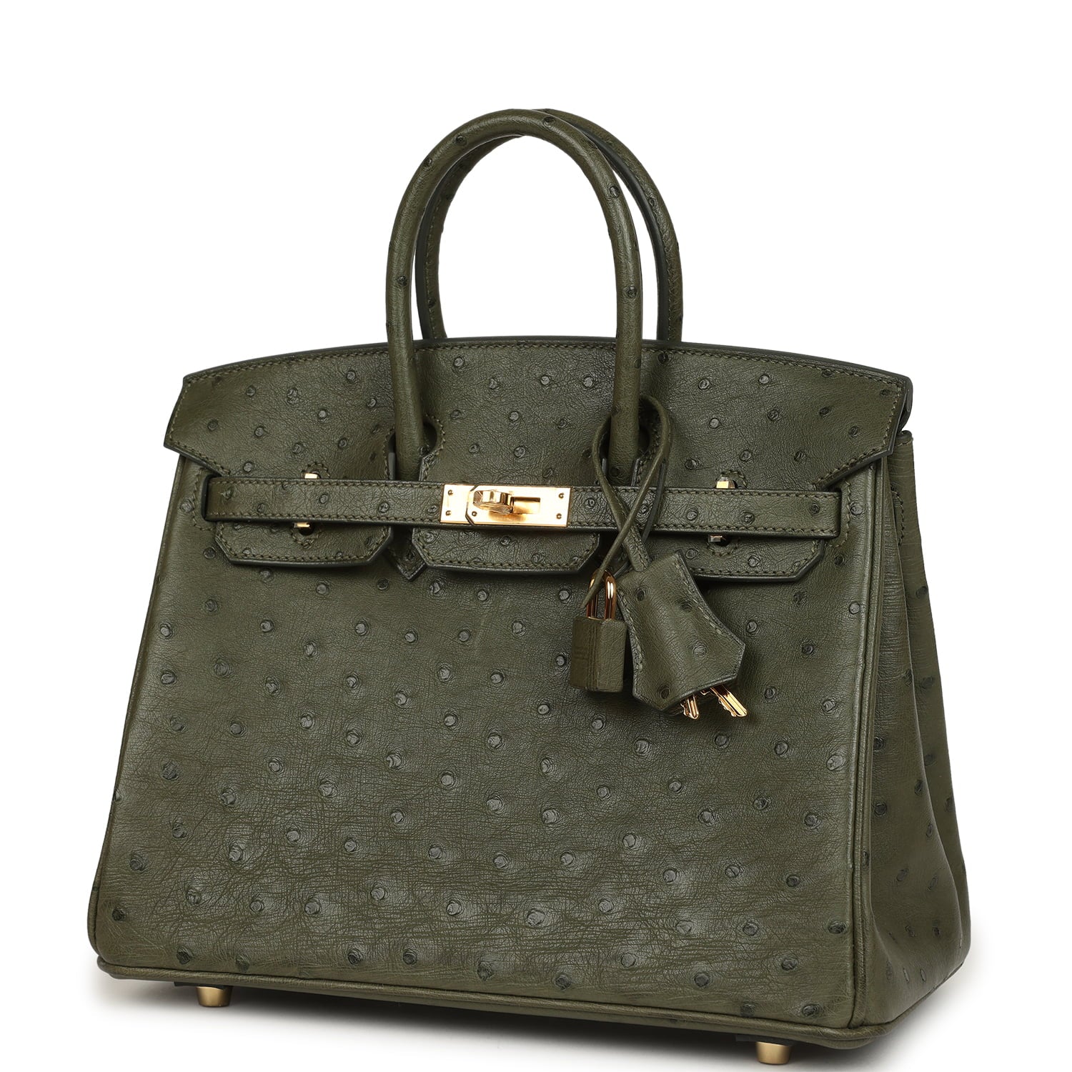 Pre-owned Hermes Birkin 25 Vert Veronese Ostrich Gold Hardware