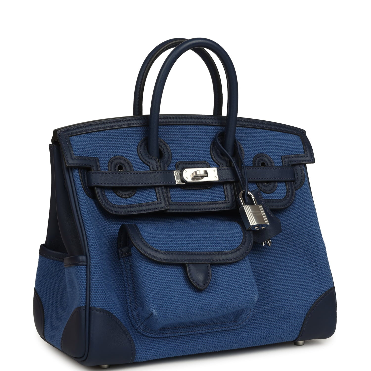 Hermes Birkin Cargo 25 Egee Toile Geoland and Bleu Navy Swift Palladium Hardware
