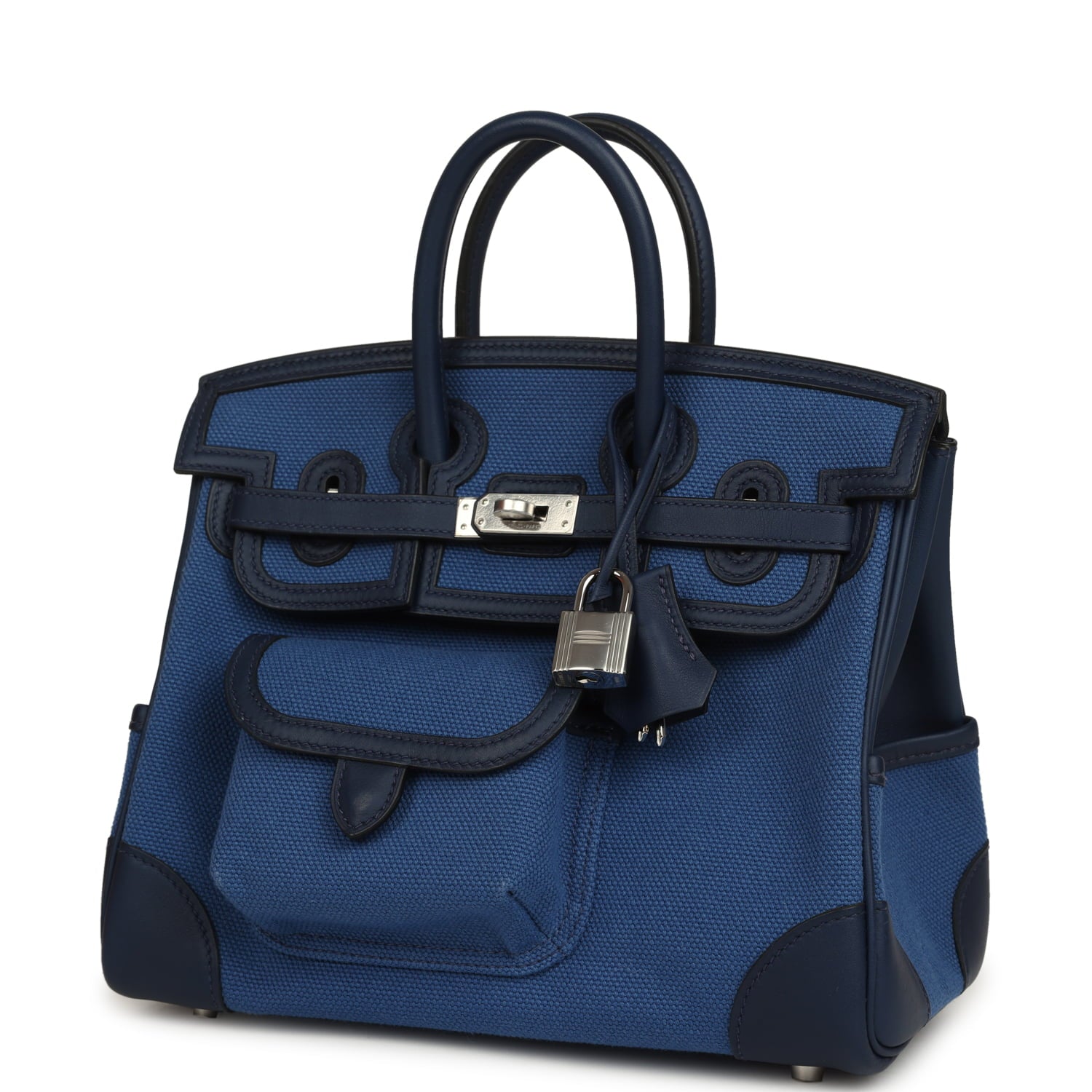 Hermes Birkin Cargo 25 Egee Toile Geoland and Bleu Navy Swift Palladium Hardware