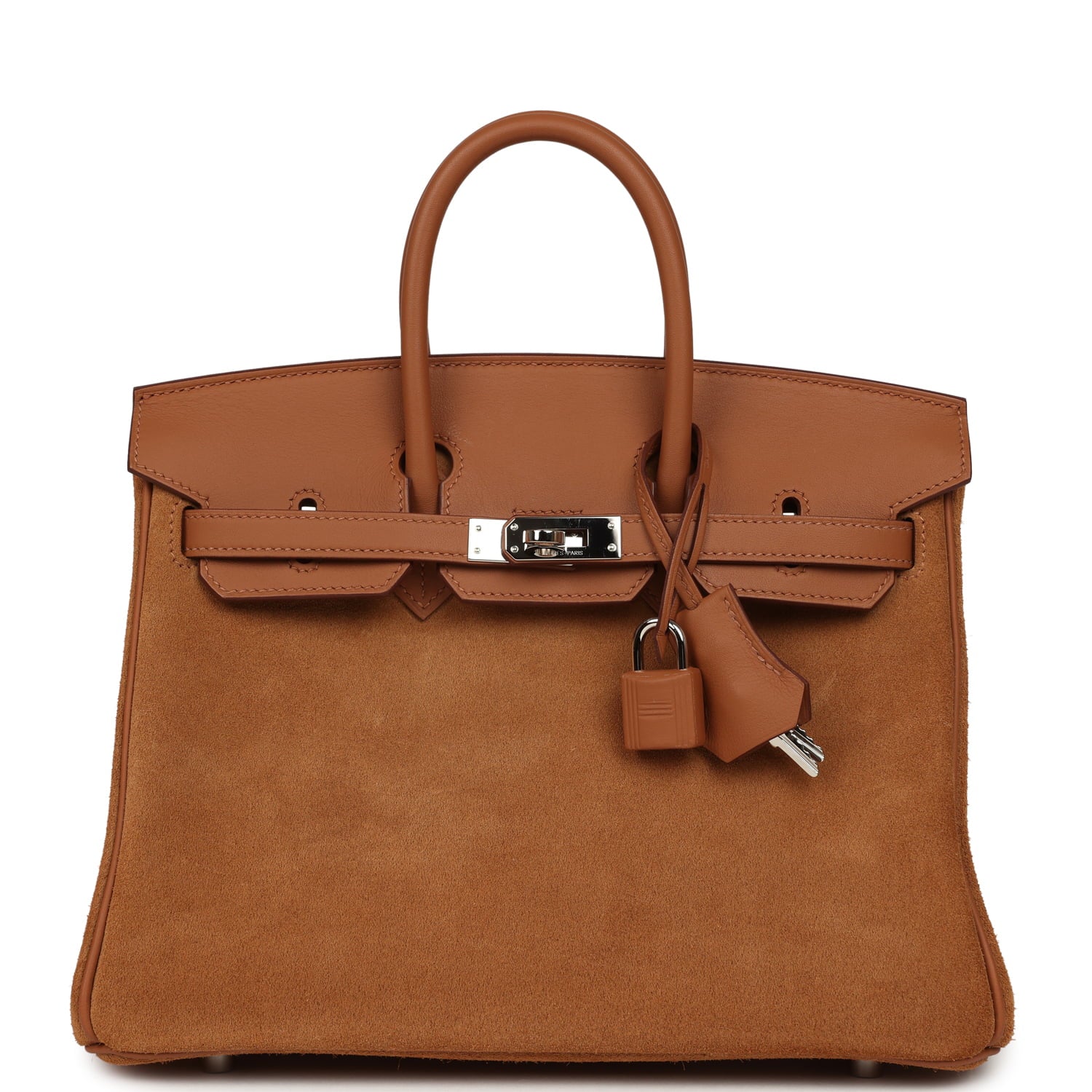 Pre-owned Hermes Birkin 25 Chamois Grizzly and Gold Swift Palladium Hardware