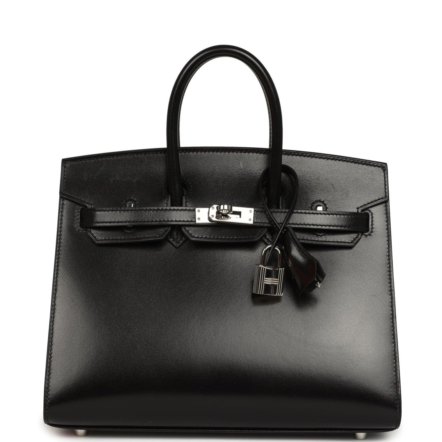 Pre-owned Hermes Birkin Sellier 25 Black Box Palladium Hardware
