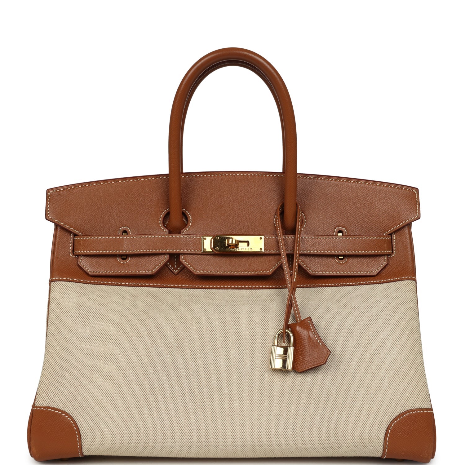 Vintage Hermes Birkin 35 Gold Courchevel and Gold-Ecru Toile H Canvas Gold Hardware