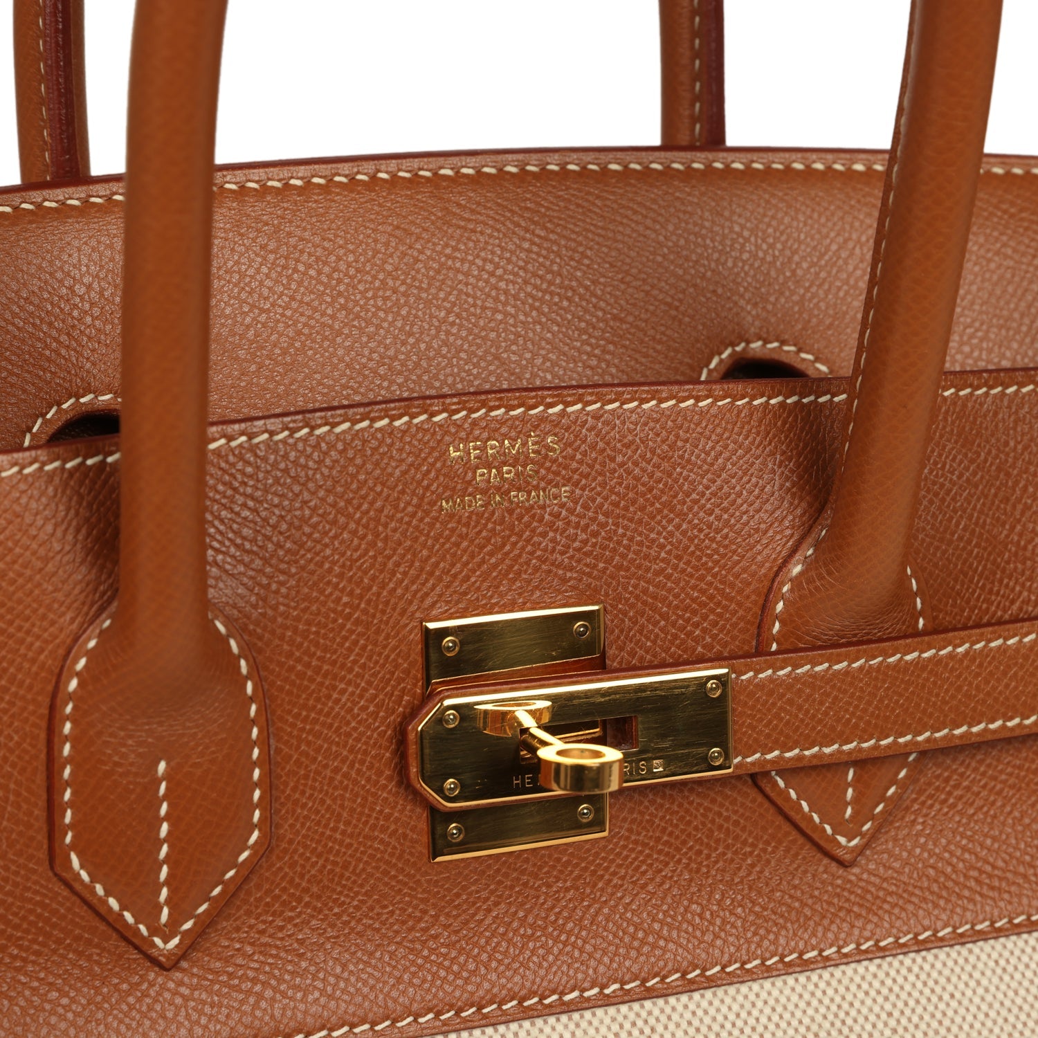Vintage Hermes Birkin 35 Gold Courchevel and Gold-Ecru Toile H Canvas Gold Hardware