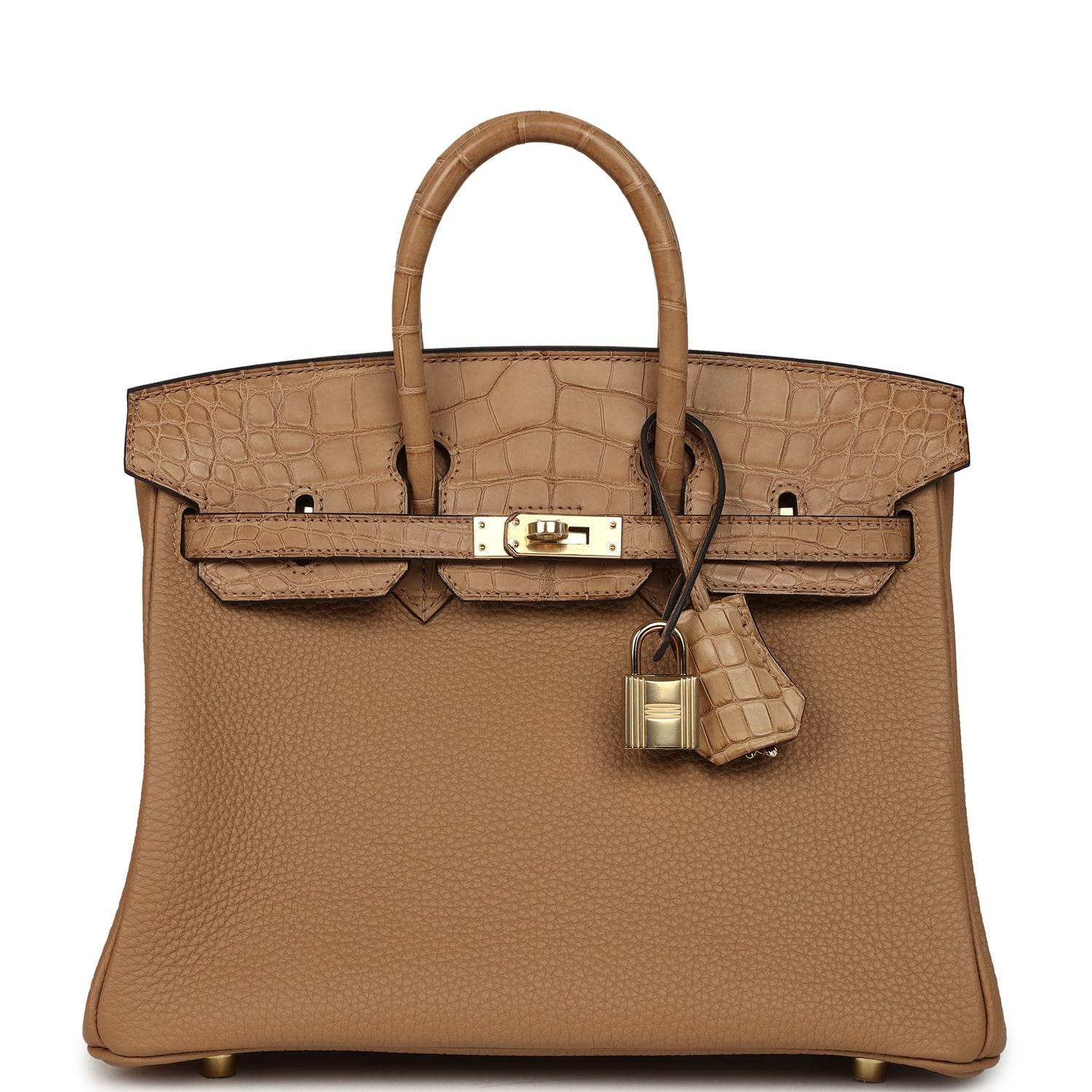 Pre-owned Hermes Birkin 25 Chai Togo and Matte Alligator Touch Permabrass Hardware