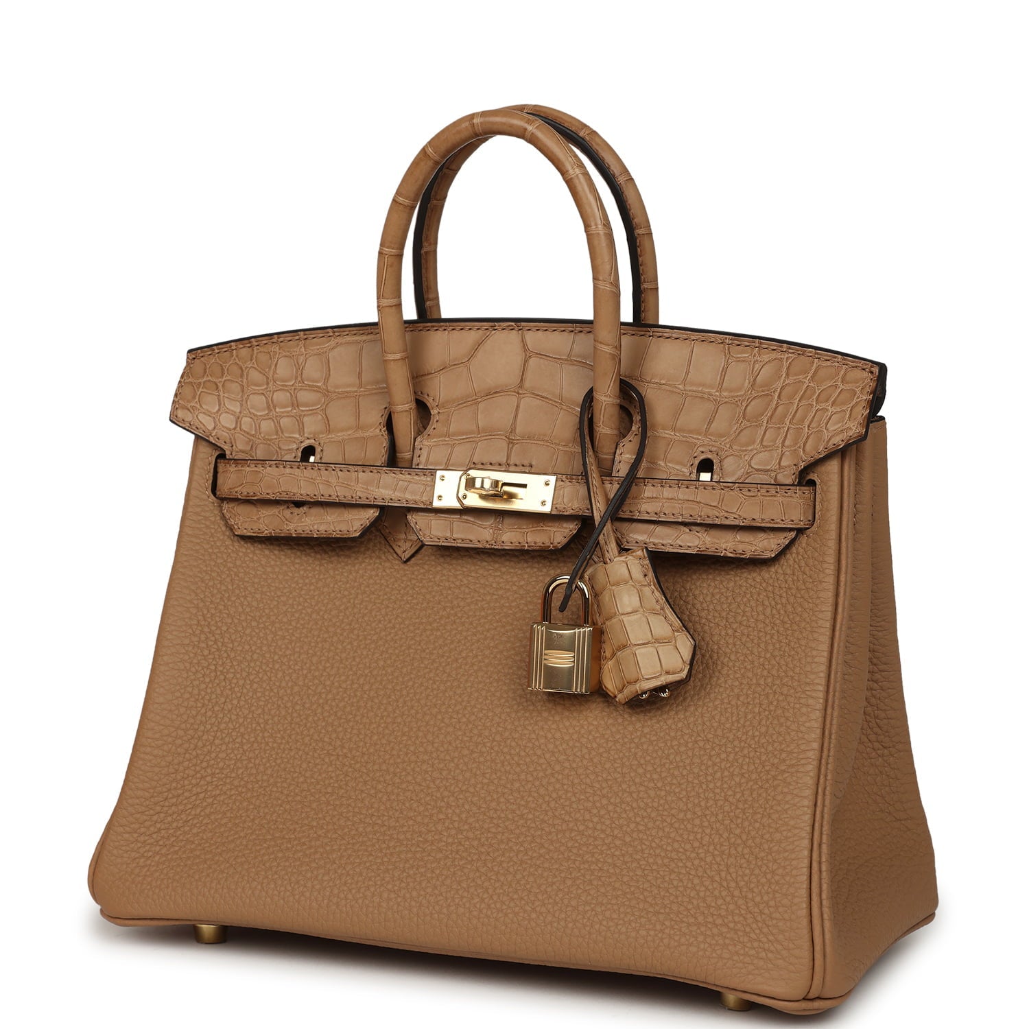 Pre-owned Hermes Birkin 25 Chai Togo and Matte Alligator Touch Permabrass Hardware