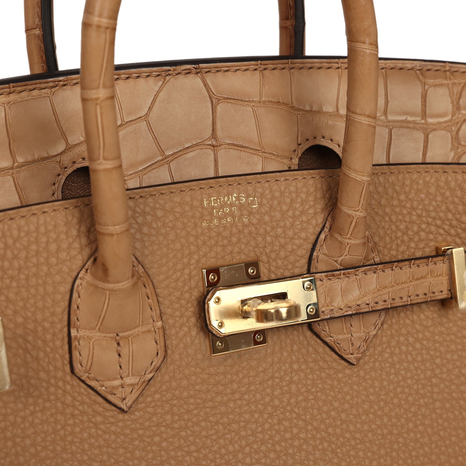 Pre-owned Hermes Birkin 25 Chai Togo and Matte Alligator Touch Permabrass Hardware