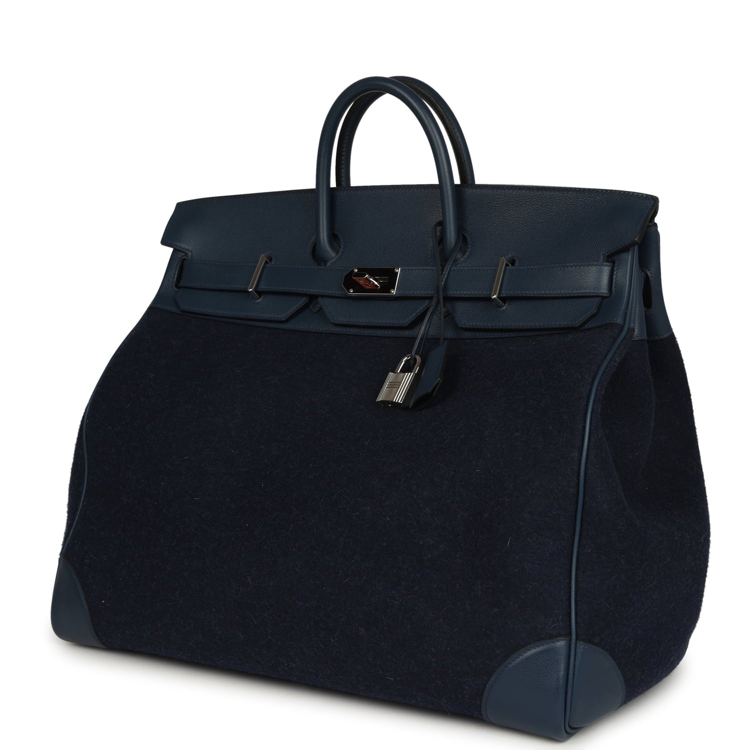 Pre-owned Hermes Birkin HAC 50 Bleu Nuit Toodoo Feutre Wool and Bleu De Malte Evercolor Palladium Hardware