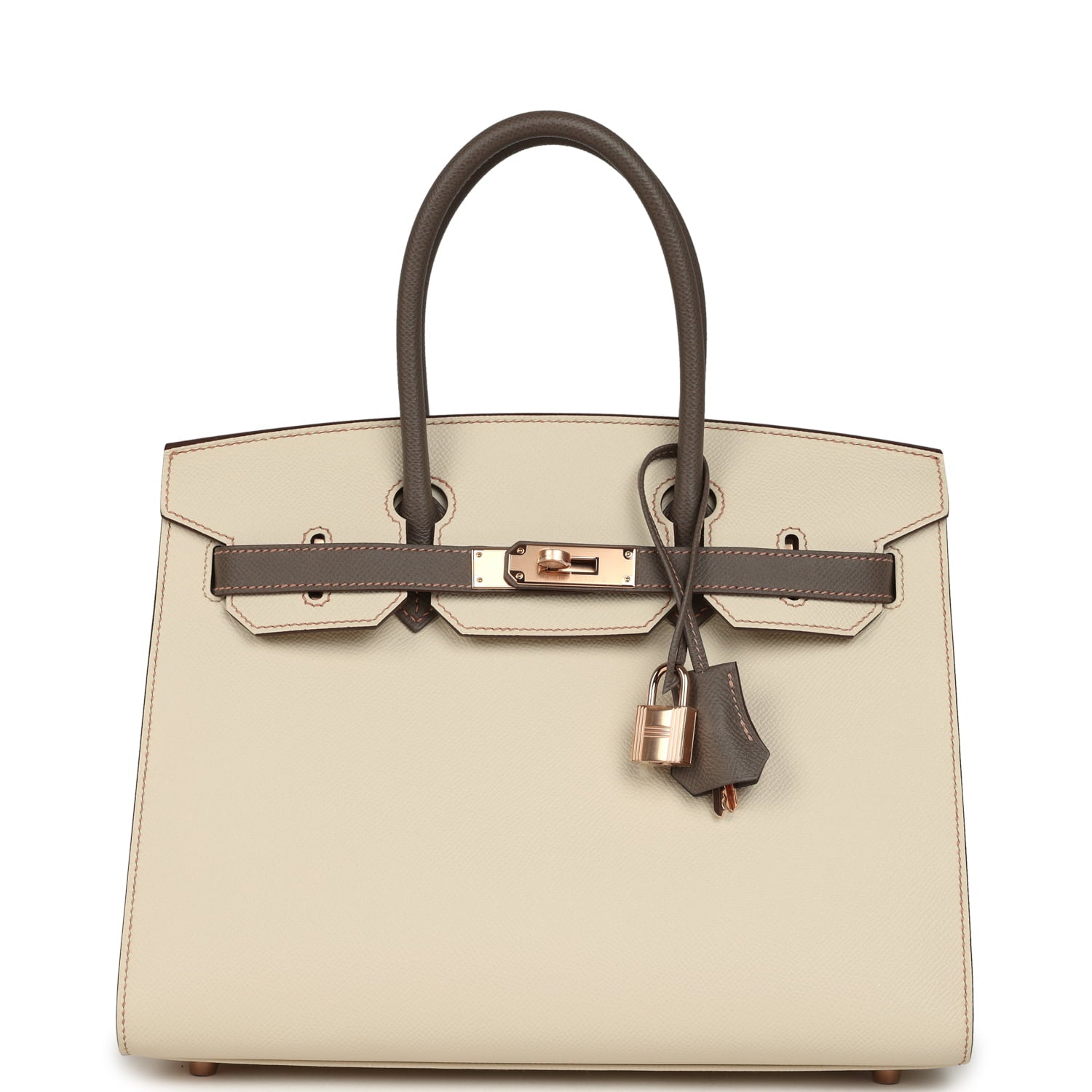 Hermes Special Order (HSS) Birkin Sellier 30 Craie and Gris Etain Epsom Rose Gold Hardware