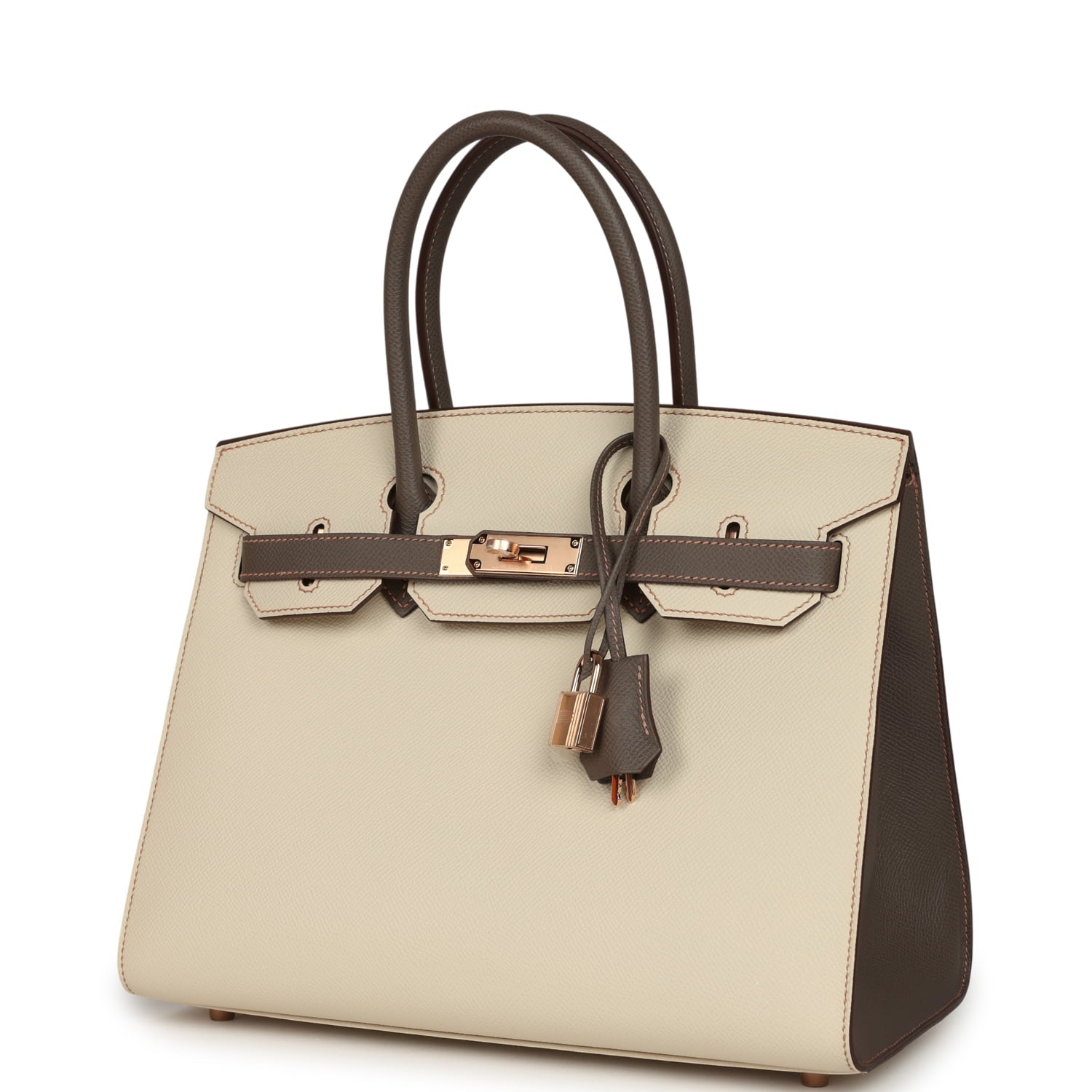Hermes Special Order (HSS) Birkin Sellier 30 Craie and Gris Etain Epsom Rose Gold Hardware