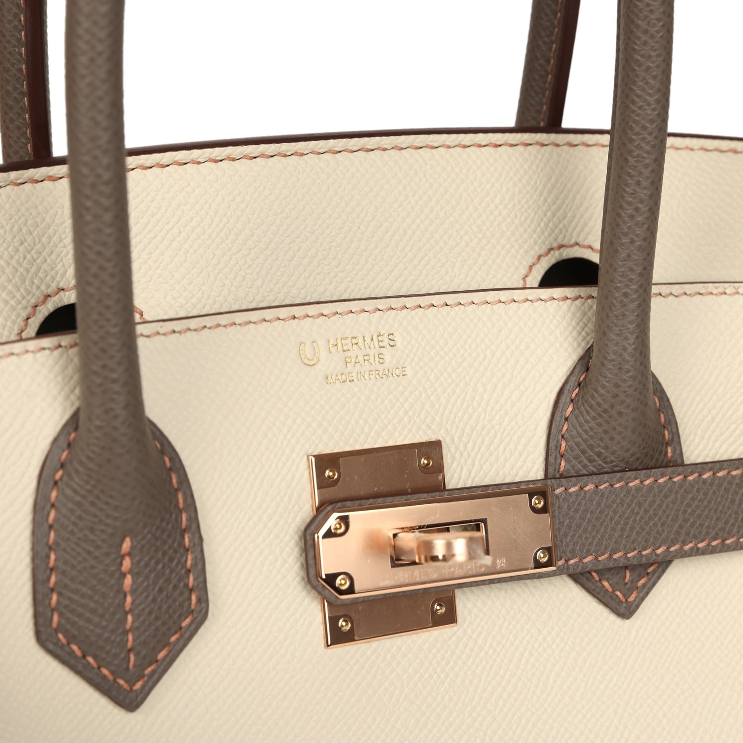 Hermes Special Order (HSS) Birkin Sellier 30 Craie and Gris Etain Epsom Rose Gold Hardware