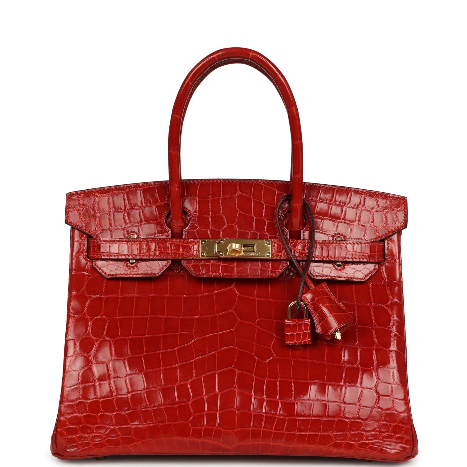 Pre-owned Hermes Birkin 30 Braise Shiny Niloticus Crocodile Gold Hardware