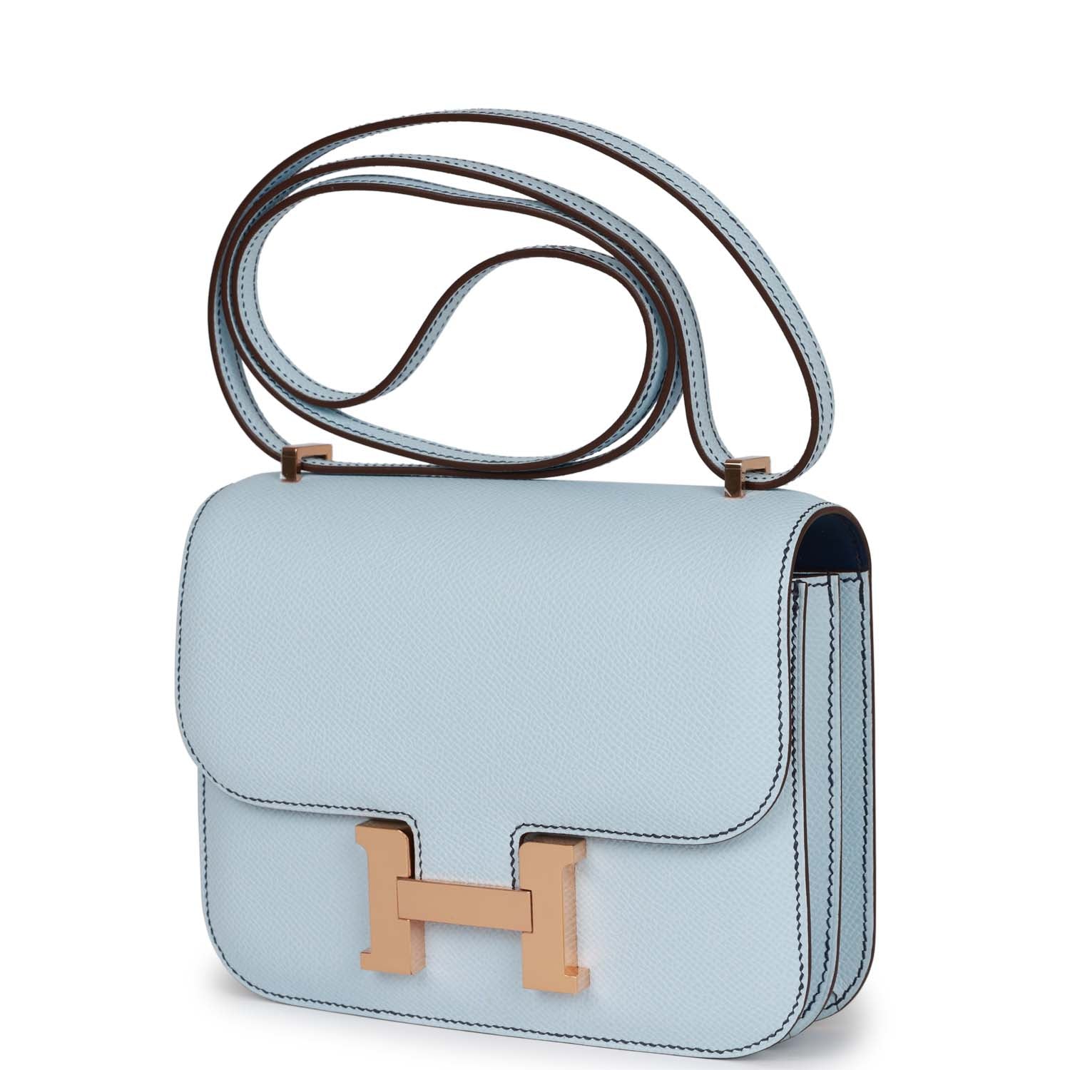 Hermes Special Order (HSS) Constance 18 Bleu Brume Verso Epsom Rose Gold Hardware
