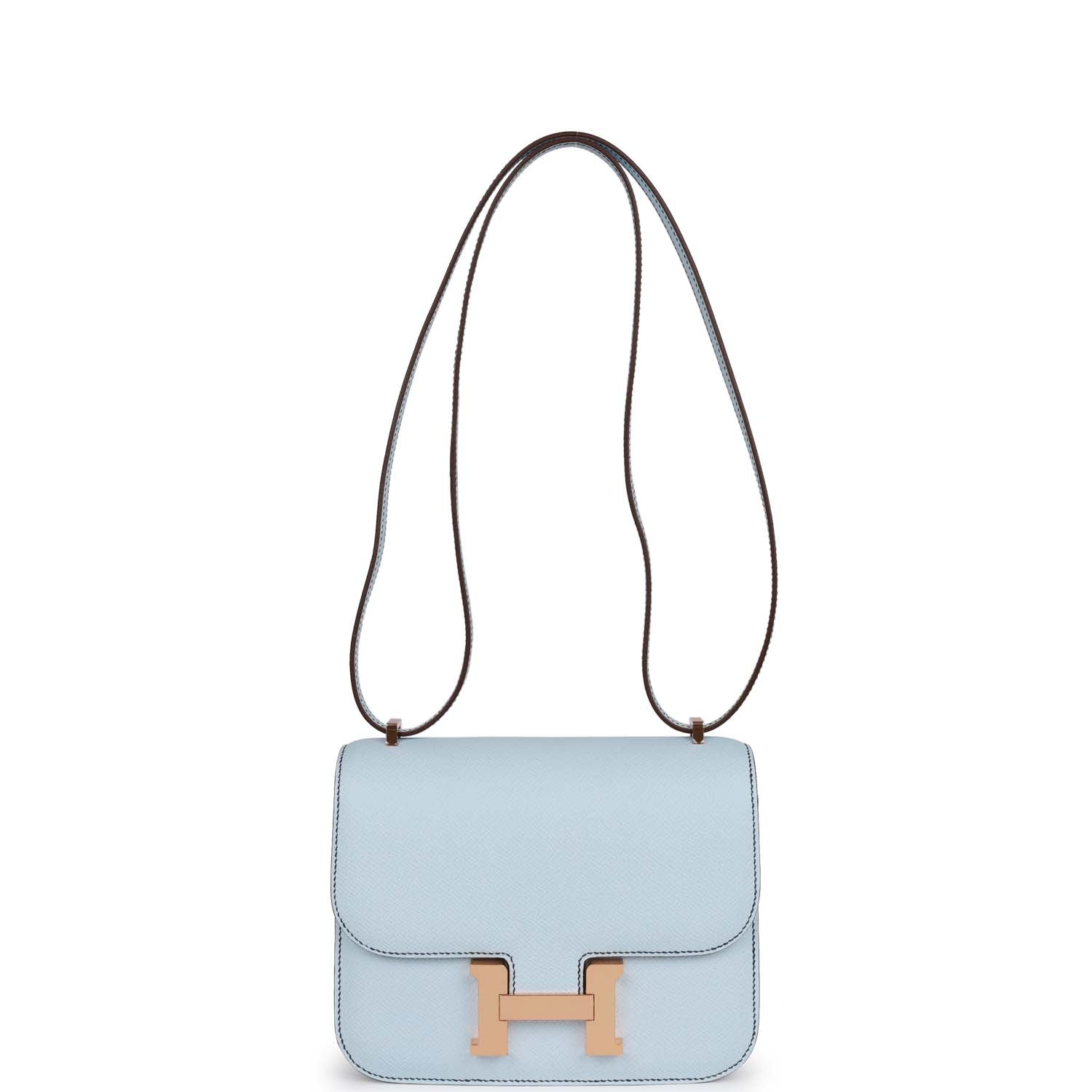 Hermes Special Order (HSS) Constance 18 Bleu Brume Verso Epsom Rose Gold Hardware