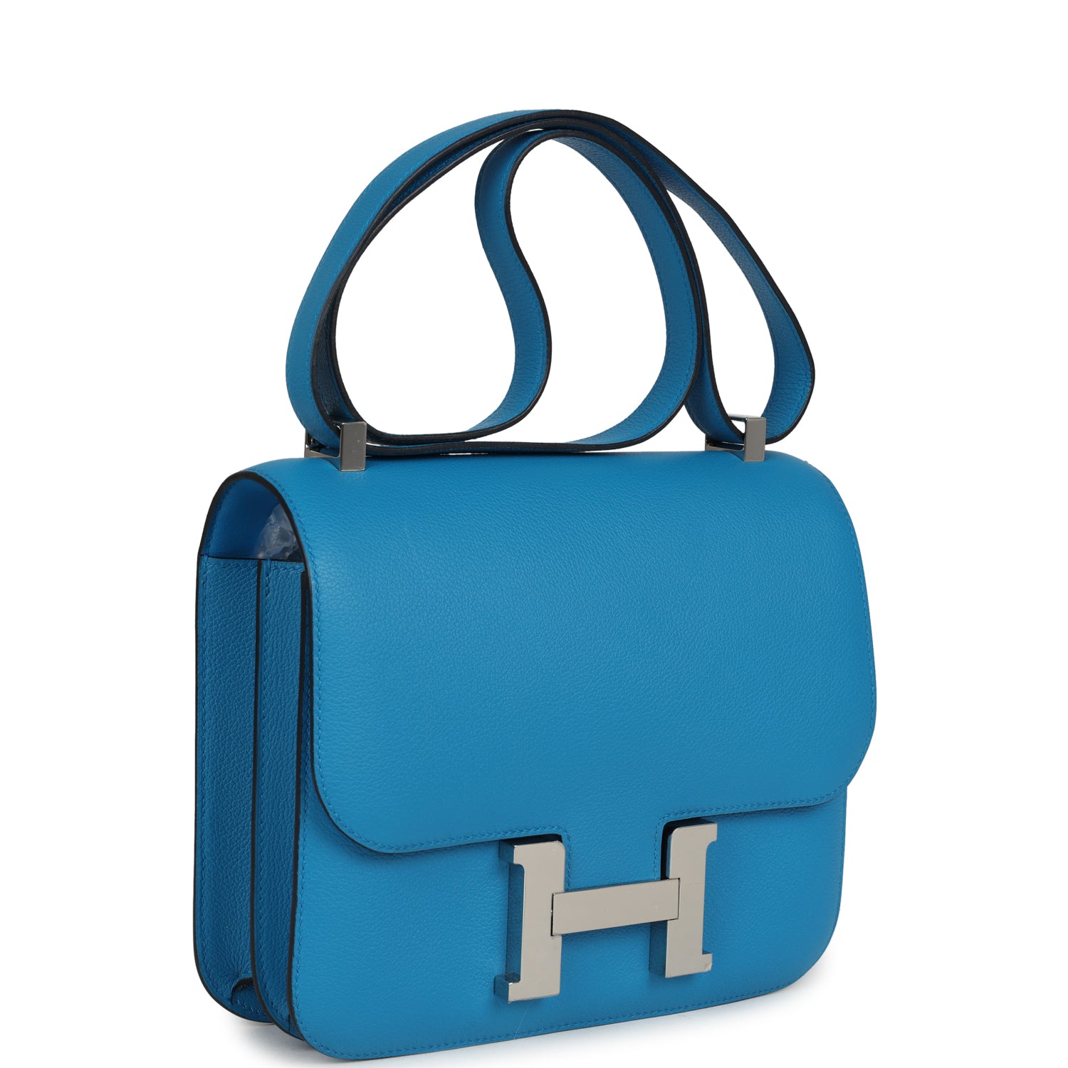 Pre-owned Hermes Constance 24 Bleu Zanzibar Evercolor Palladium Hardware