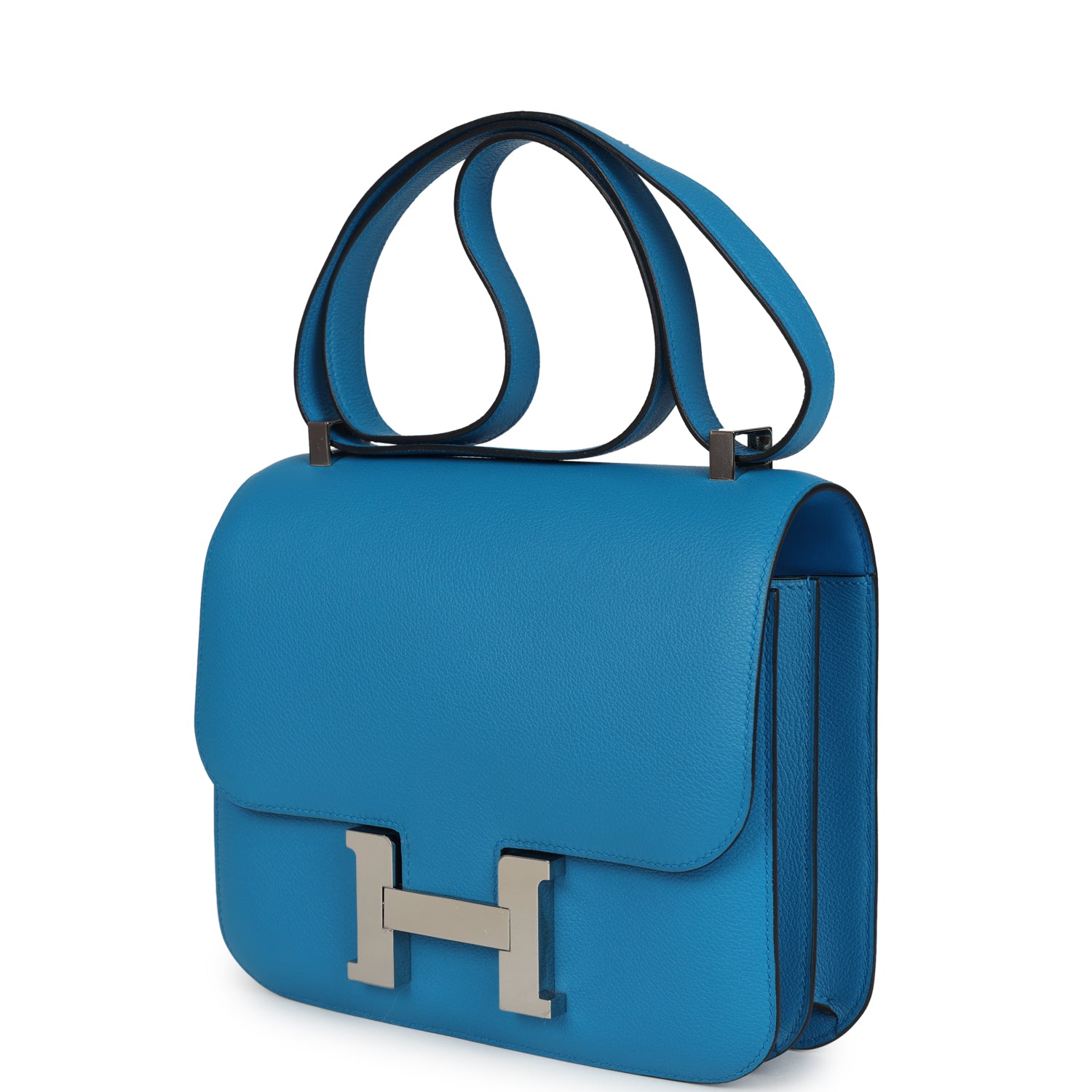 Pre-owned Hermes Constance 24 Bleu Zanzibar Evercolor Palladium Hardware