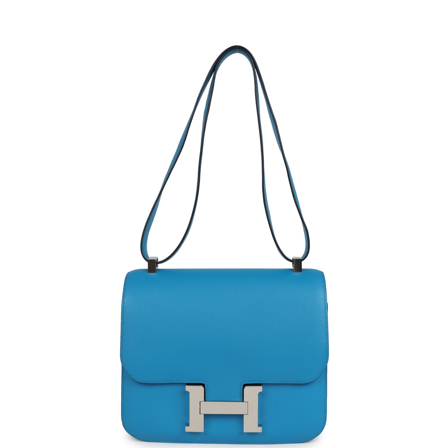 Pre-owned Hermes Constance 24 Bleu Zanzibar Evercolor Palladium Hardware