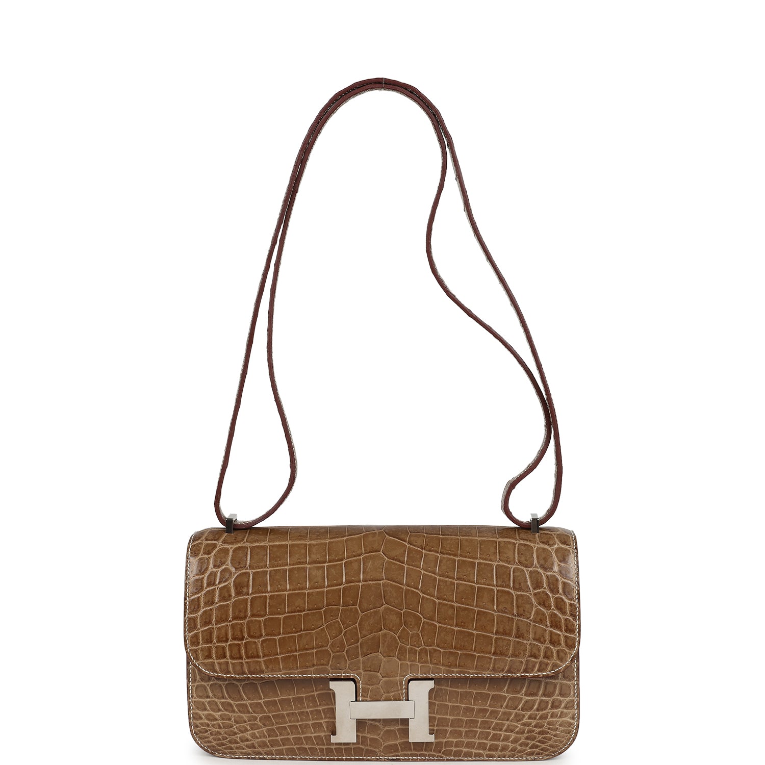 Pre-owned Hermes Constance Elan Ficelle Shiny Niloticus Crocodile Palladium Hardware