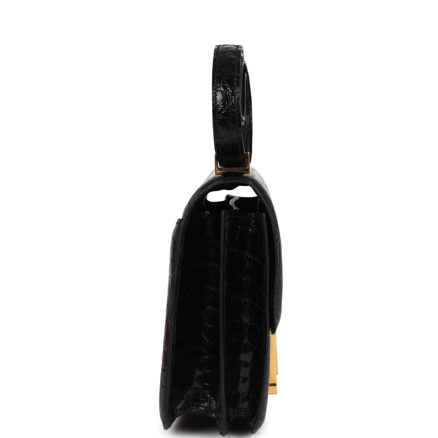 Pre-owned Hermes Constance 24 Black Shiny Niloticus Crocodile Gold Hardware