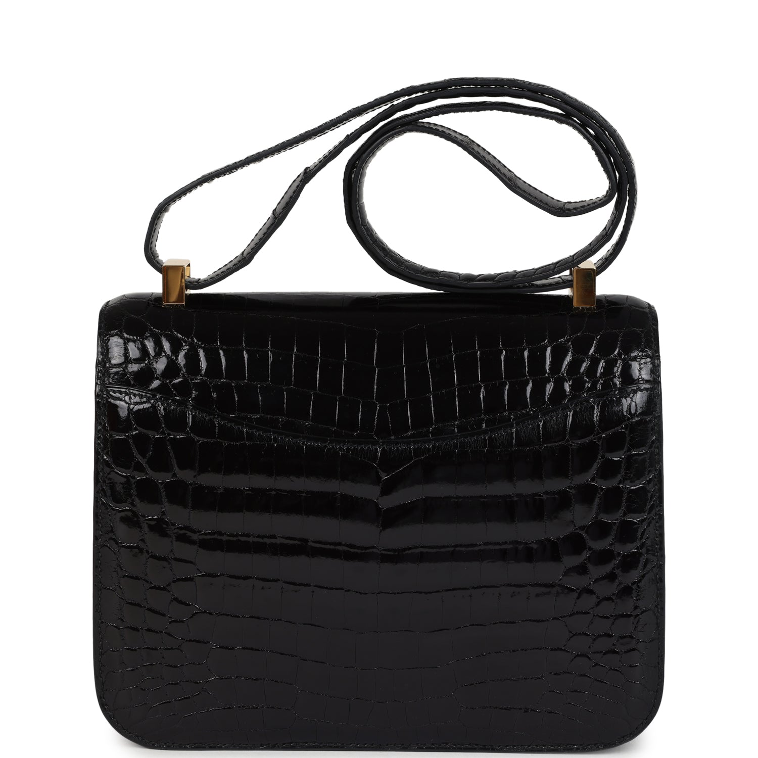 Pre-owned Hermes Constance 24 Black Shiny Niloticus Crocodile Gold Hardware