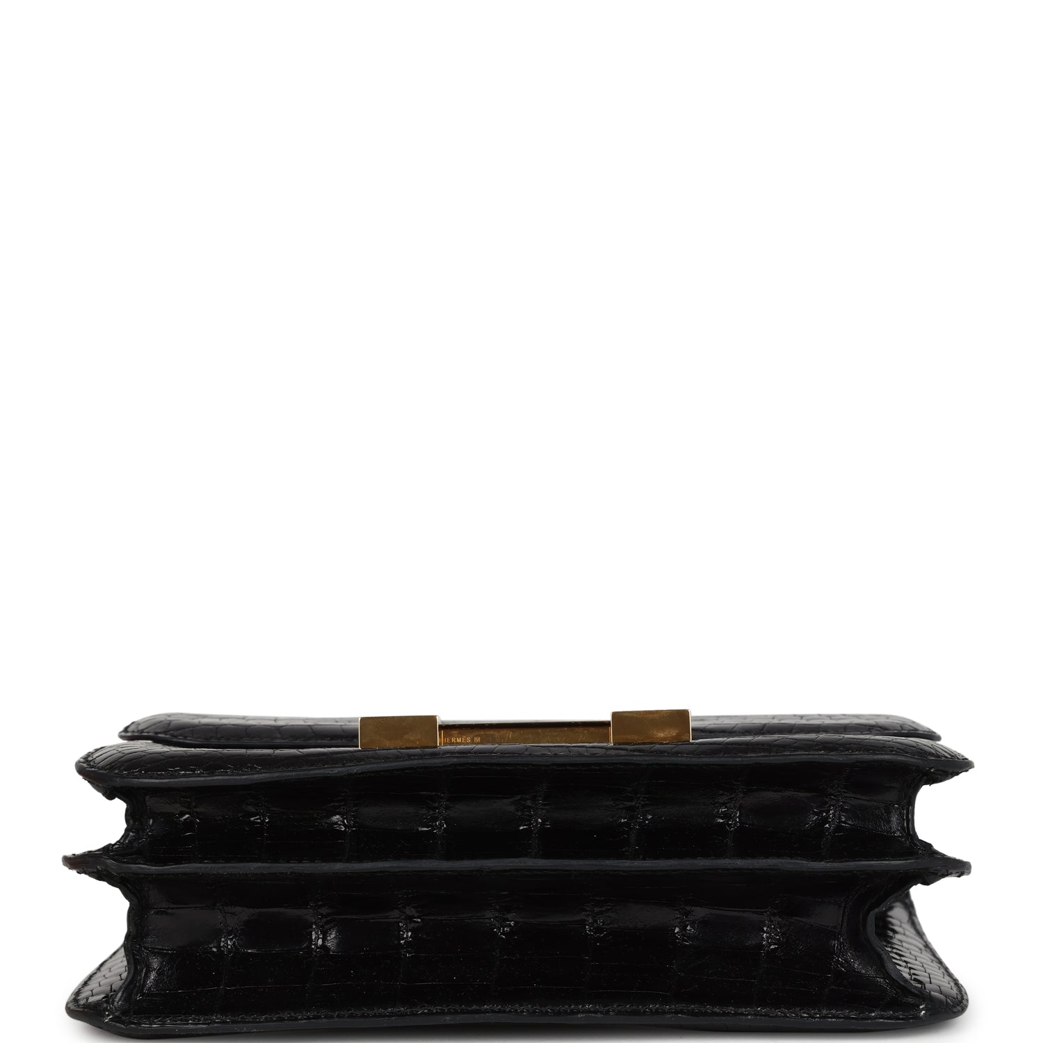 Pre-owned Hermes Constance 24 Black Shiny Niloticus Crocodile Gold Hardware