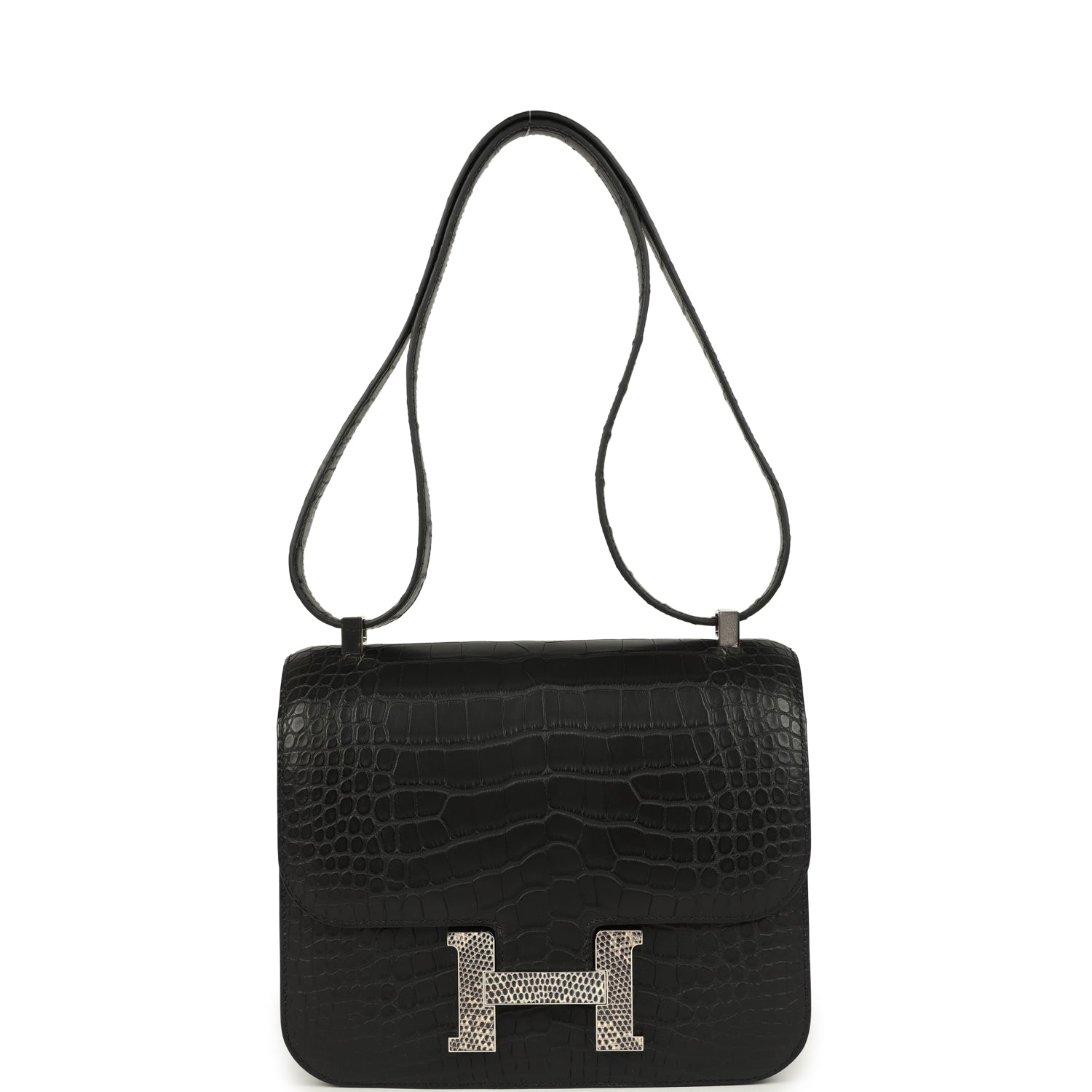Hermes Constance 24 Black Matte Alligator and Ombre Lizard Marquette Palladium Hardware